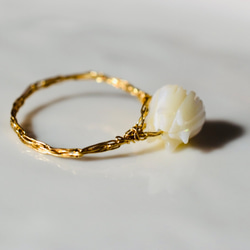 [K14gf] 鬱金香珍珠母，繩索針織/包金戒指 第2張的照片
