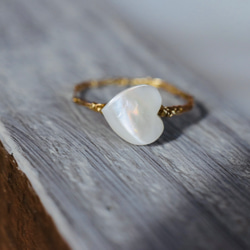 [K14gf] 心形珍珠母，繩索編織/包金戒指 第3張的照片