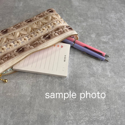 横長タイプ☆インド刺繍×帆布/フラットポーチ〈ピンク系〉 7枚目の画像