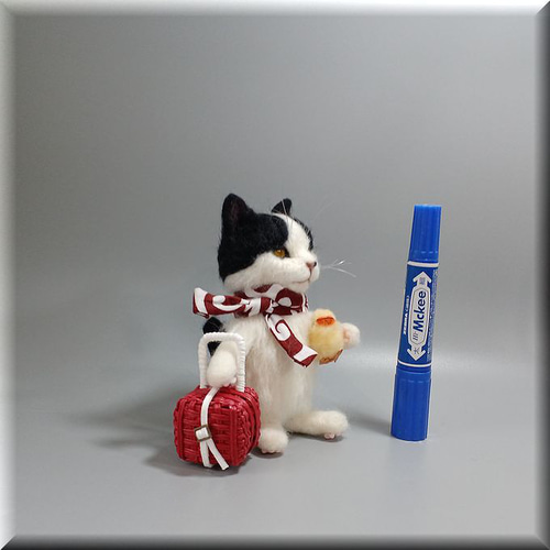 羊毛フェルト 猫 旅猫さん ハチワレ猫さん はちわれ ねこ ネコ 猫