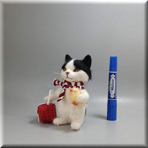 羊毛フェルト 猫 旅猫さん ハチワレ猫さん はちわれ ねこ ネコ 猫