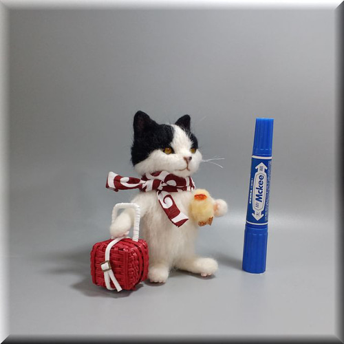 羊毛フェルト 猫 旅猫さん ハチワレ猫さん はちわれ ねこ ネコ 猫