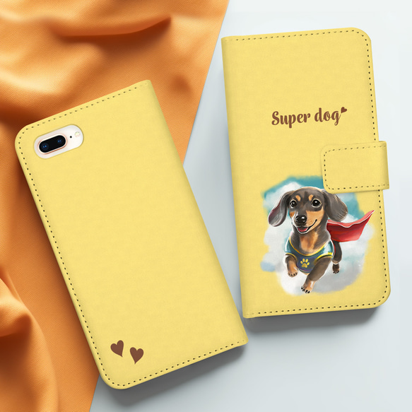 【 ヒーロー ダックスフンド 】 手帳 スマホケース　犬　うちの子　プレゼント　ペット　Android対応 3枚目の画像