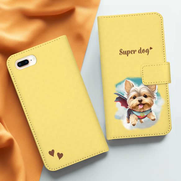 【 ヒーロー ヨークシャテリア 】 手帳 スマホケース　犬　うちの子　プレゼント　ペット　Android対応 3枚目の画像