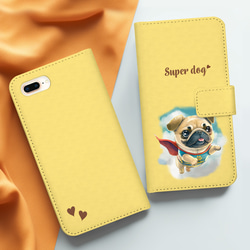 【 ヒーロー パグ 】 手帳 スマホケース　犬　うちの子　プレゼント　ペット　Android対応 3枚目の画像