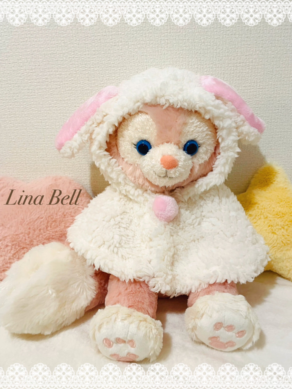 Sサイズリーナベル用♡白たれみみポンチョ♡ ぬいぐるみ めーめー工房