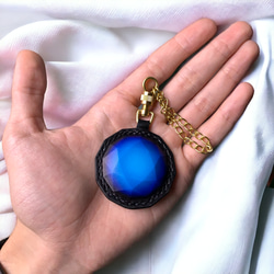 【Rondi】革の宝石キーホルダー(ブルー) バッグチャーム 5枚目の画像