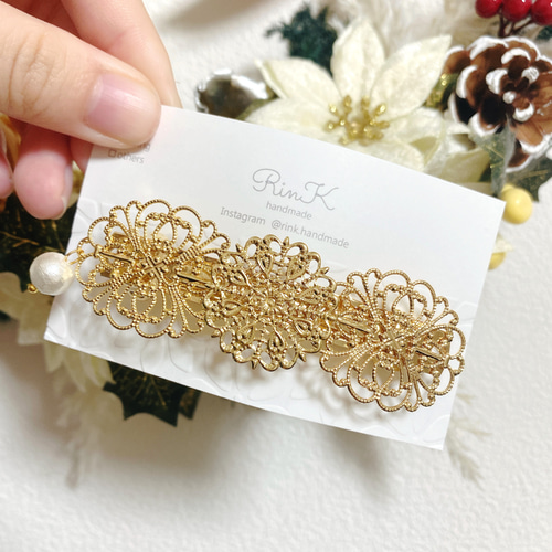 ꕤ︎︎ 結婚式・卒業式にも＊大人可愛いゴールドバレッタ ꕤ︎︎