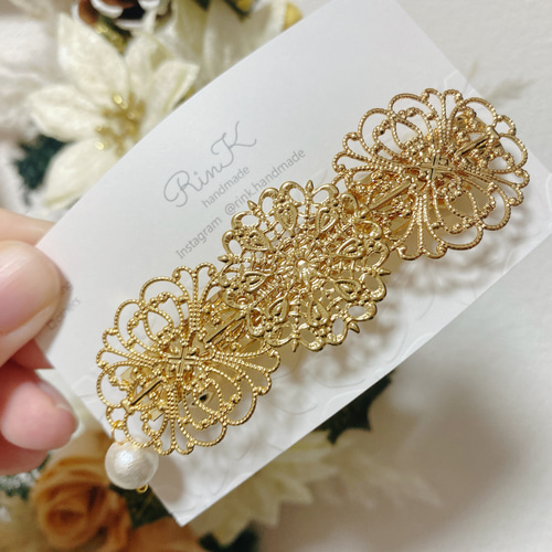 透かしアンティーク♩∗*ﾟゴールド バレッタ ♡♡ コットン