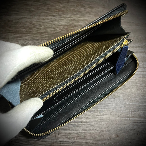 西日本産 リザード×ゴールドパイソン レザー メンズ財布 長財布 トカゲ