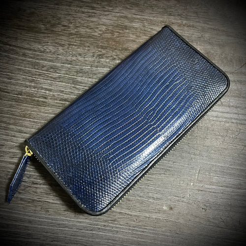 西日本産 リザード×ゴールドパイソン レザー メンズ財布 長財布 トカゲ