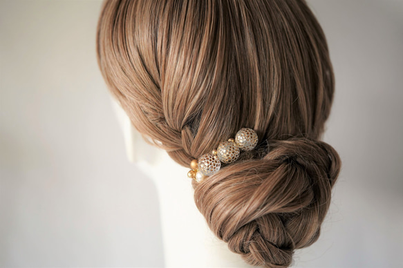 ドイツ金箔玉・ヘアコーム（clear gold)～着物コーディネイトを愉しむ髪飾り 4枚目の画像