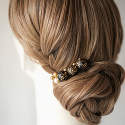 【 ドイツ金箔玉・ヘアコーム（black gold)】ー着物髪飾りー　 3枚目の画像