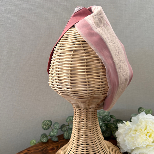 インド刺繍リボンで作ったオリジナルヘアバンド☆ピンクピンク