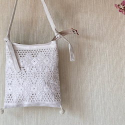 whitework＊大きなスマホショルダー＊フランスアンティーク＊手刺繍*ポシェット*サコッシュ＊3WAY 1枚目の画像