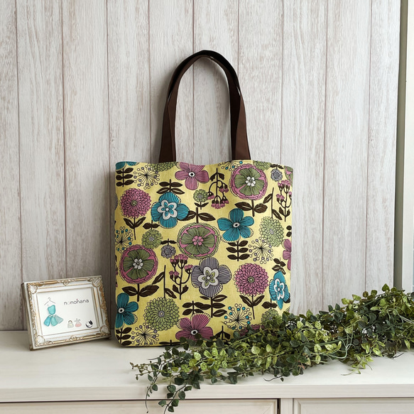 最新field of flower を両面に大きめトートバッグハンドメイド 最新