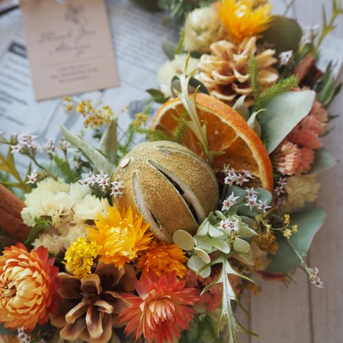 sale】ドライフラワーリース ＊オレンジとライムボール＊ ドライ