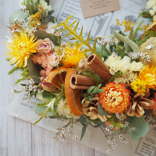 sale】ドライフラワーリース ＊オレンジとライムボール＊ ドライ