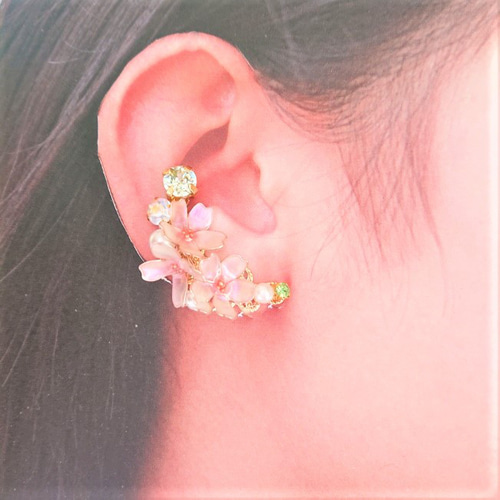 受注生産」桜うぐいす イヤーカフとイヤリングのセット 1804 ピンク 