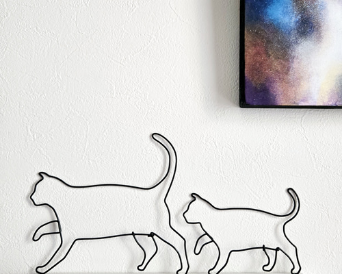 ニッチアート猫装飾画 猫の日2025》 ねこのさんぽ 【 親子 ねこ 】 ワイヤーアート 壁
