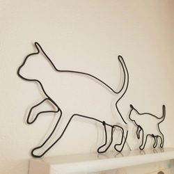 ねこのさんぽ 【 親子 ねこ 】 ワイヤーアート 壁飾り ハロウィン ウォールデコ ガーランド シルエット 壁面 黒猫 2枚目の画像
