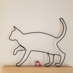 ねこのさんぽ【 親 ねこ 】 ワイヤーアート ハロウィン ウォールデコ 看板  シルエット 猫 かわいい インテリア雑貨 1枚目の画像