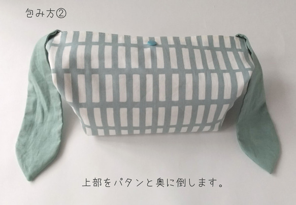 リボンのお弁当袋＊北欧の花＊サックスブルー＊2段のお弁当箱にも使えます 8枚目の画像