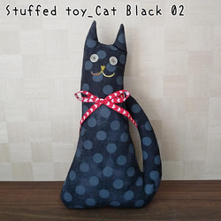 ねこのぬいぐるみ　オブジェ　Staffed toy Cat Black 02　黒　赤リボン 1枚目の画像