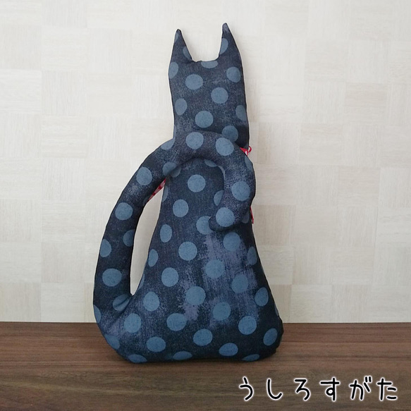 ねこのぬいぐるみ　オブジェ　Staffed toy Cat Black 02　黒　赤リボン 8枚目の画像