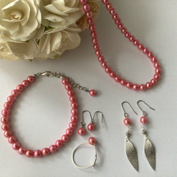 お得な5点セット チェリーパールショートネックレス、ブレスレット 