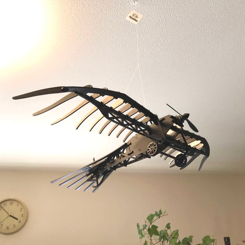 幅50cm超えのディーゼルパンクな飛行機モビール 黒（プロペラ可動