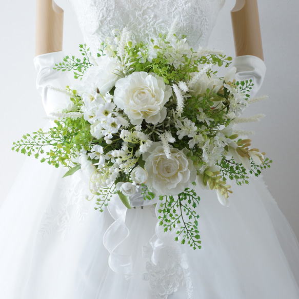 ウェディングブーケ　ブートニアセット　ホワイト　グリーン　送料込み！ 楽天市場】ブーケ ブートニアセット ウエディングブーケ