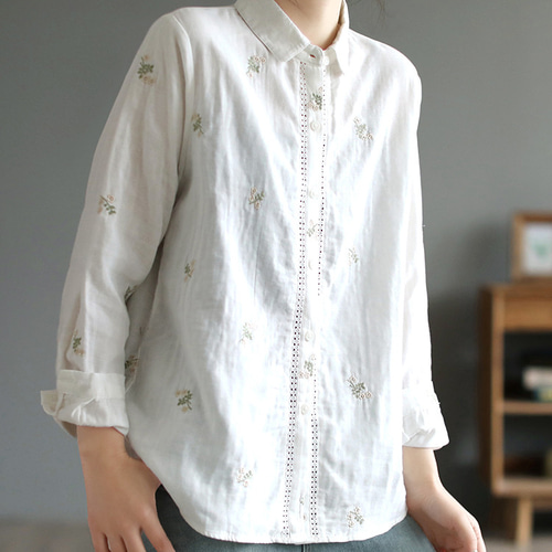 白いシャツ 刺繍 ブラウス長袖 シャツ長袖 シャツレディース