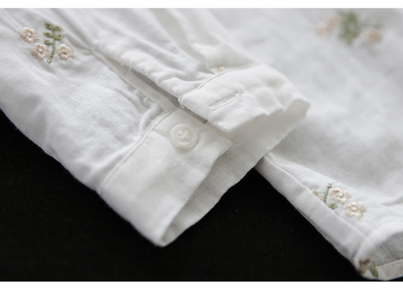 白いシャツ 刺繍 ブラウス長袖 シャツ長袖 シャツレディース シャツブラウス 長袖トップス 白いTシャツ 刺繍 秋 秋色 11枚目の画像