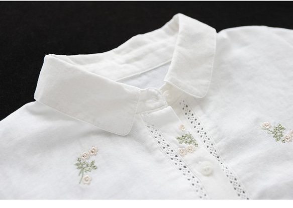白いシャツ 刺繍 ブラウス長袖 シャツ長袖 シャツレディース シャツブラウス 長袖トップス 白いTシャツ 刺繍 秋 秋色 9枚目の画像