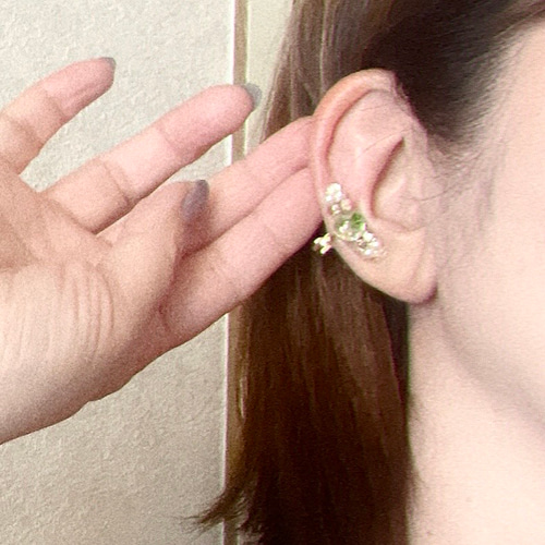 アシンメトリー イヤークリップ ピアス イヤリング セット 緑