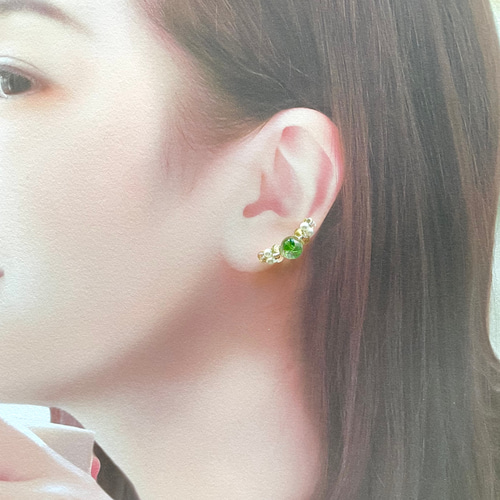 アシンメトリー イヤークリップ ピアス イヤリング セット 緑