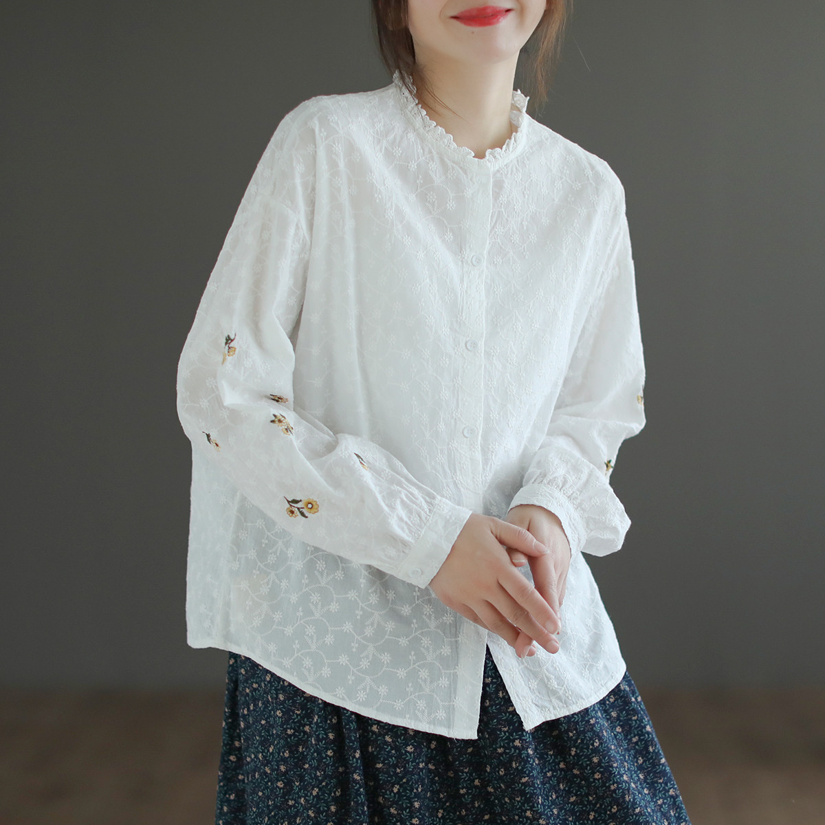 リネン100% ハンドメイド ブラウスチュニック ハンドメイド リネン100