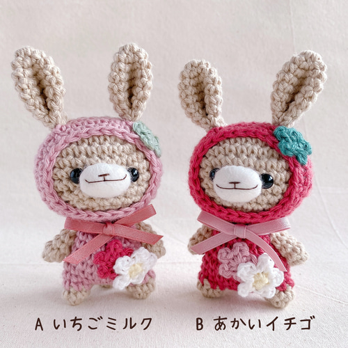 うさぎさんのいちごの着ぐるみあみぐるみ ～ふんわりお花