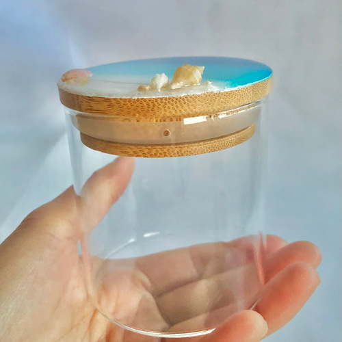 海レジンガラスキャニスター 海レジンアート 小物入れ 保存容器  