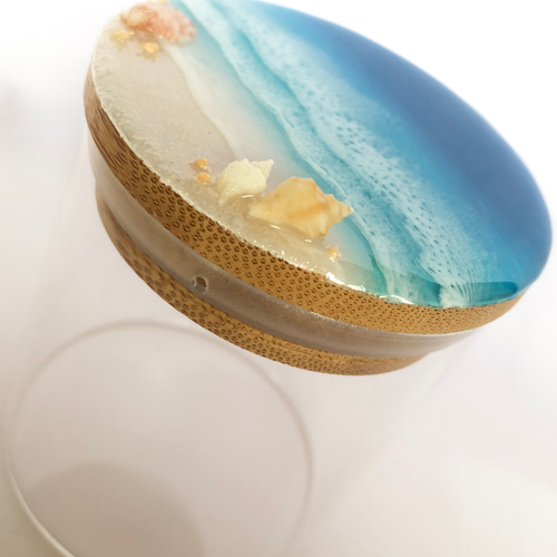 海レジンガラスキャニスター 海レジンアート 小物入れ 保存容器  