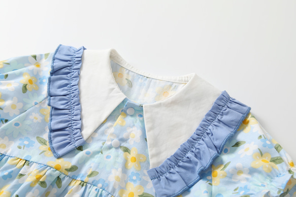 [73-110cm] レースのセーラー襟の小花柄な子ども服 夏の半袖ワンピース -   XQ2313 5枚目の画像