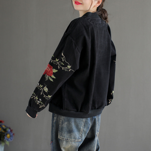 デニムジャケット レディース Gジャン 刺繍ジャケット 花柄 刺繍