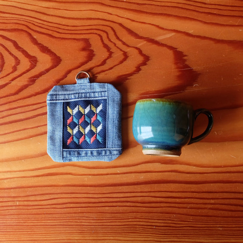こぎん刺しコースター☺︎ダイヤ【キャンプ☺︎刺繍】デニムリメイク