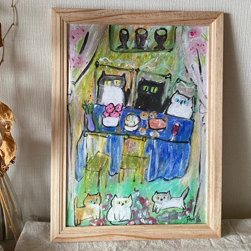 絵画 。手描き【きれいな花をたくさん買って部屋に置いてある】