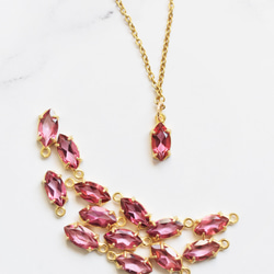 【數量有限】春季彩色散裝珠寶粉紅色托帕石欖尖形寶石手術不銹鋼項鍊 40 厘米 第4張的照片