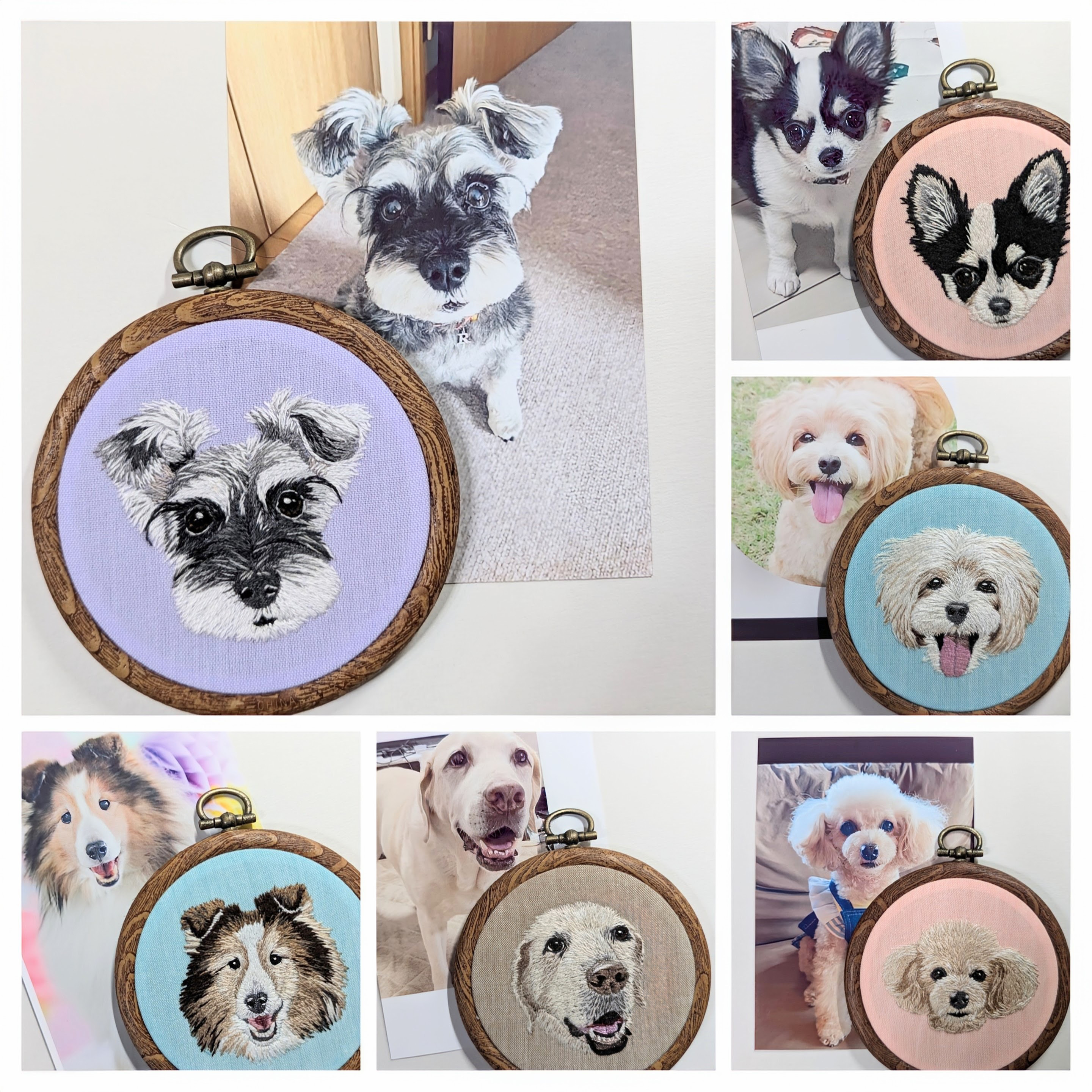 女の子と犬の刺繍