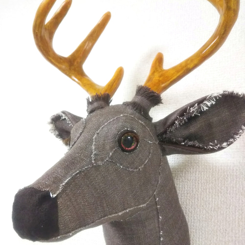 アニマルトロフィー ディアS／デニム焦茶 立体・オブジェ handmade 夢