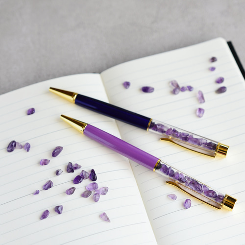 ギフトボックス入り【紫の天然石 アメジスト・ボールペン】黒インク