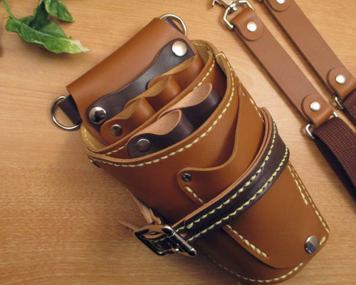 本革 手縫い シザーケース(キャメル＆焦げ茶) 5丁差し SCA-139/DCA